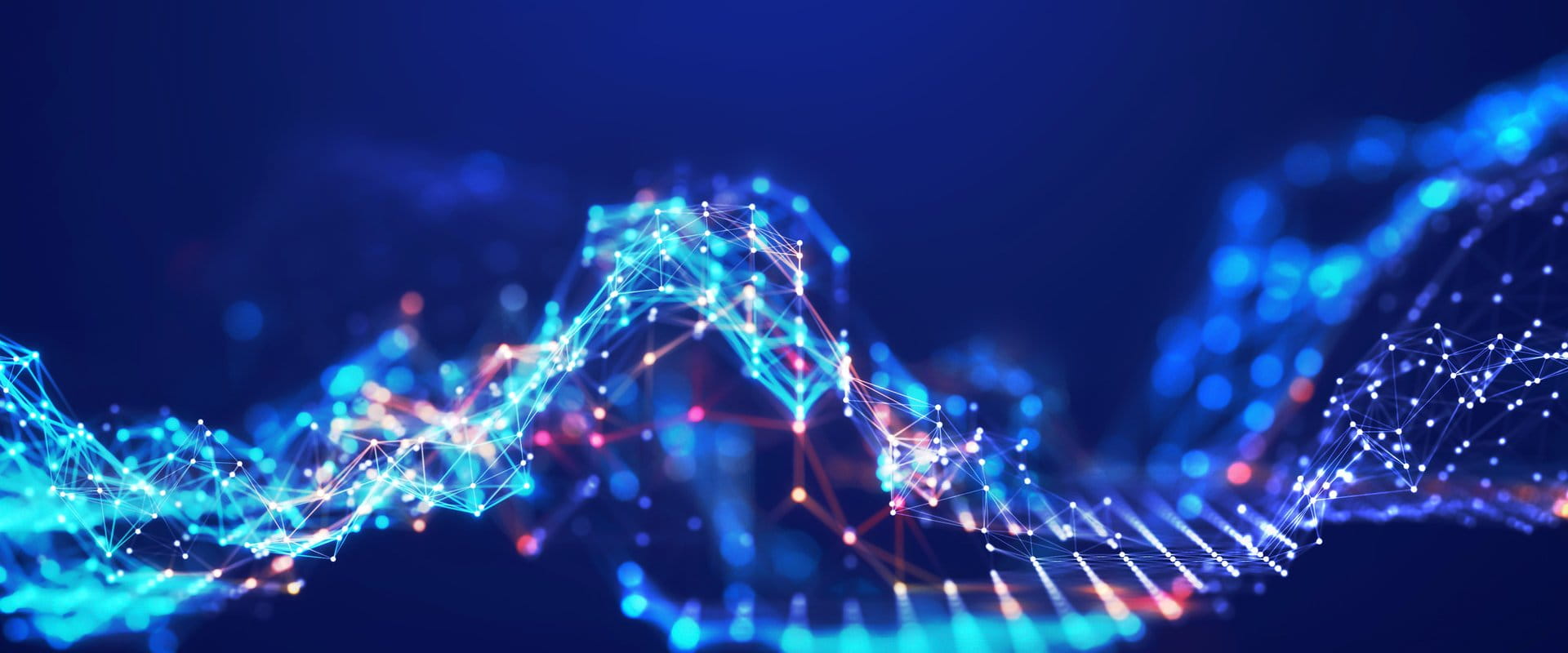 Abstract connected dots and lines. Concept of AI technology, Motion of digital data flow.